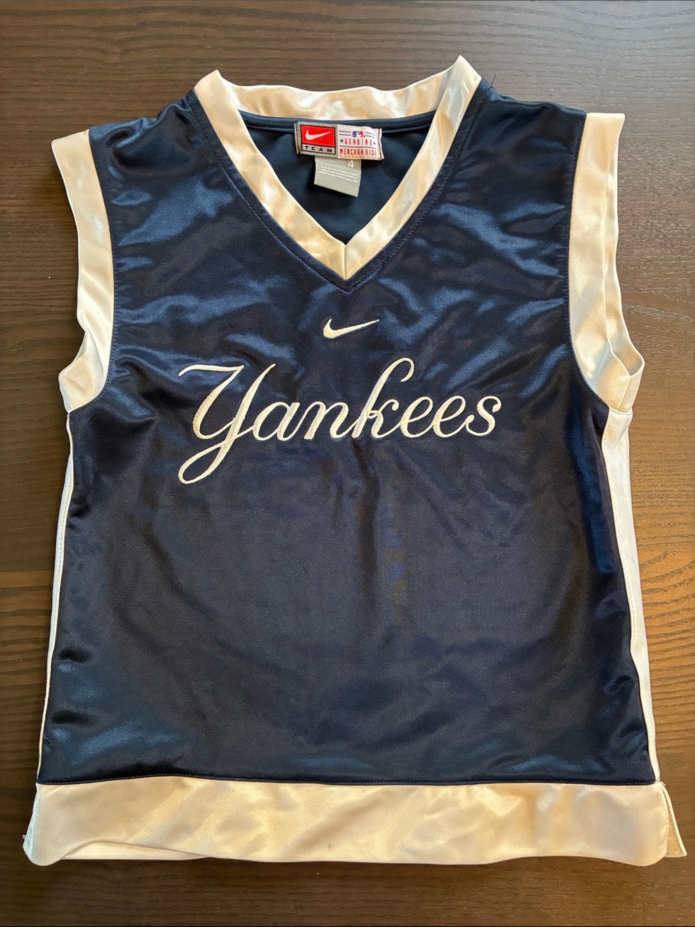Nike Navy and White Yankees Satin Basketball Jersey
